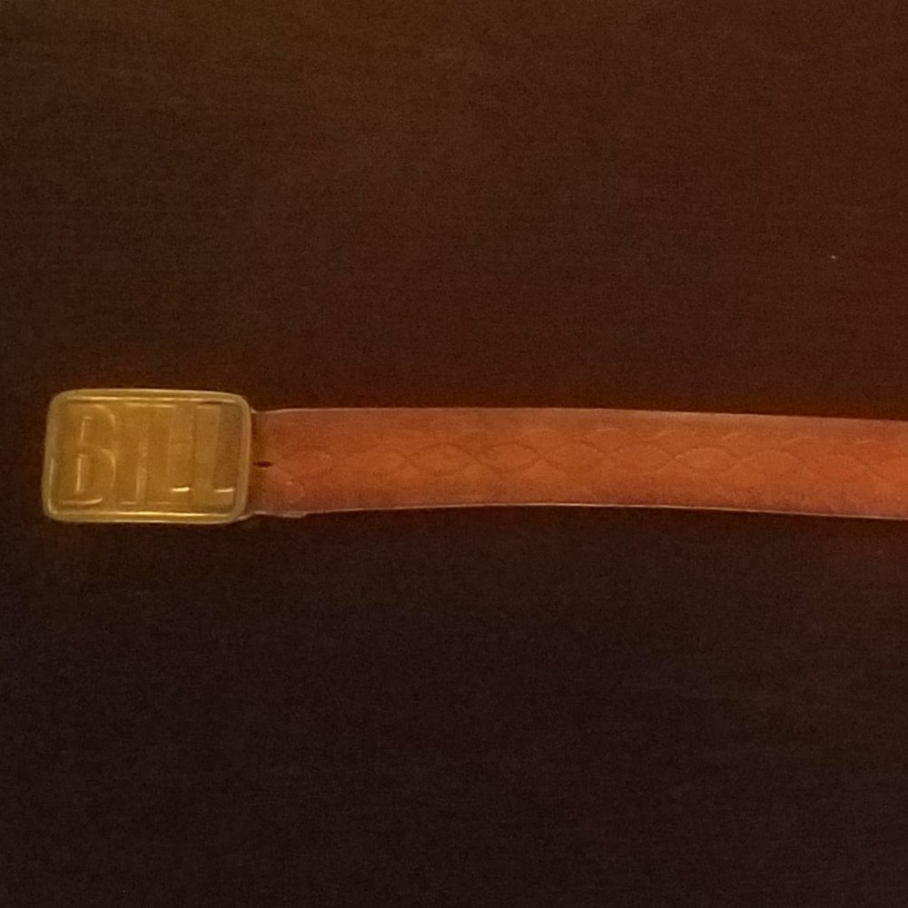 "BILL" solid brass belt buckle & leather belt 38
